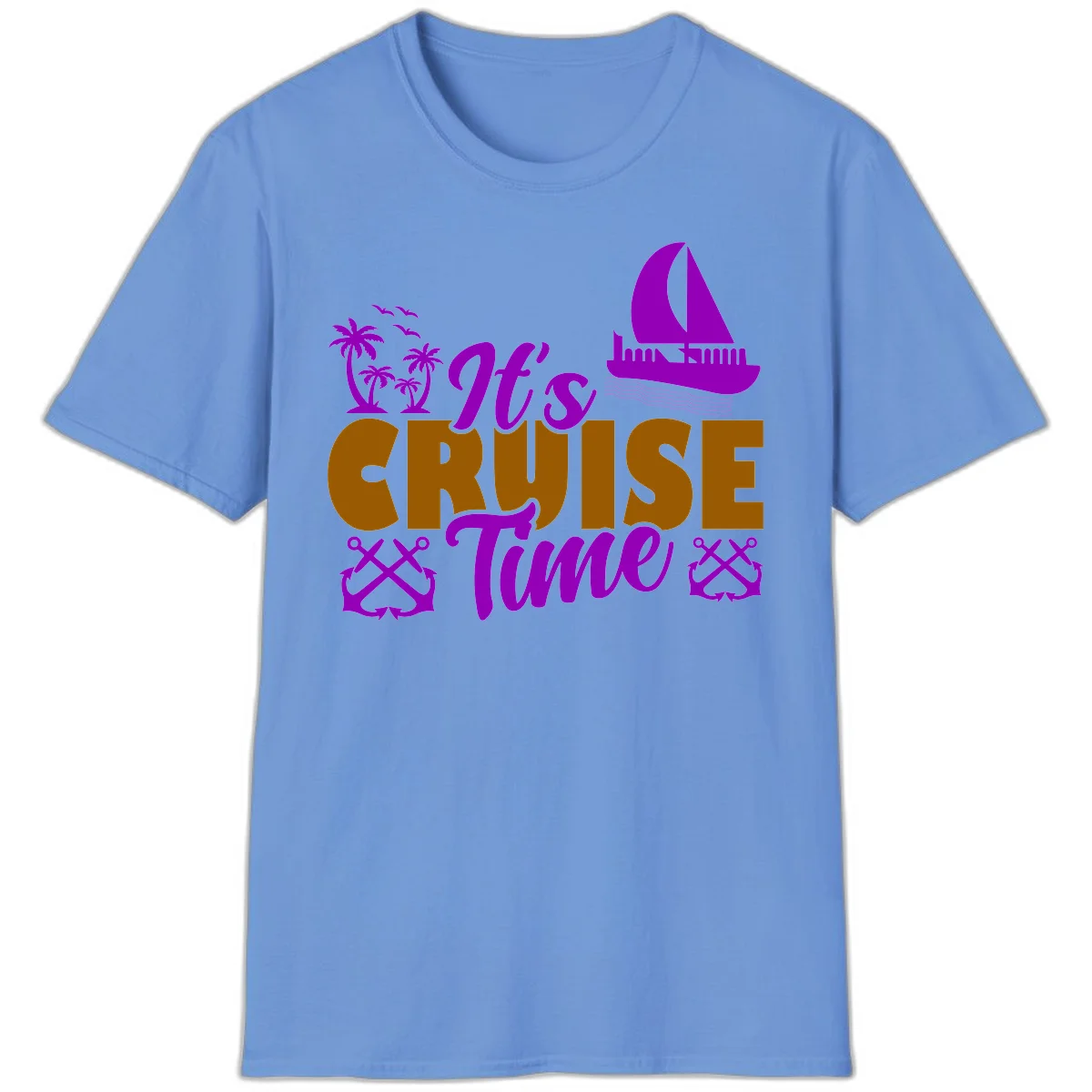 It's Cruise Time Nautical Vibes T-Shirt in Carolina Blue