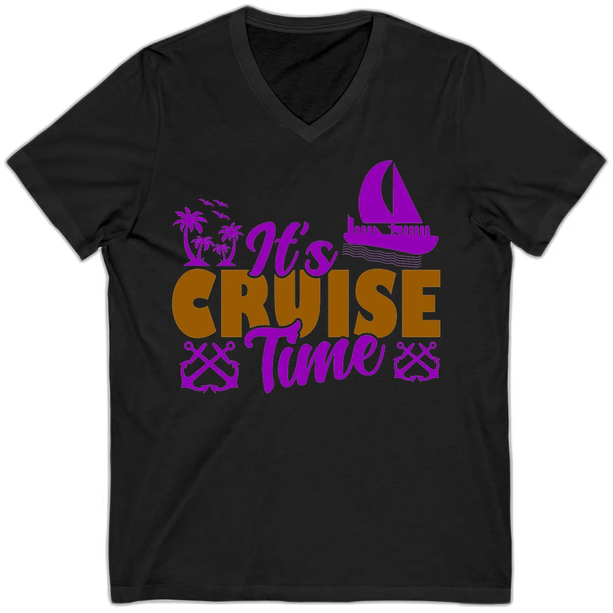 It's Cruise Time Nautical Vibes V-Neck in Black