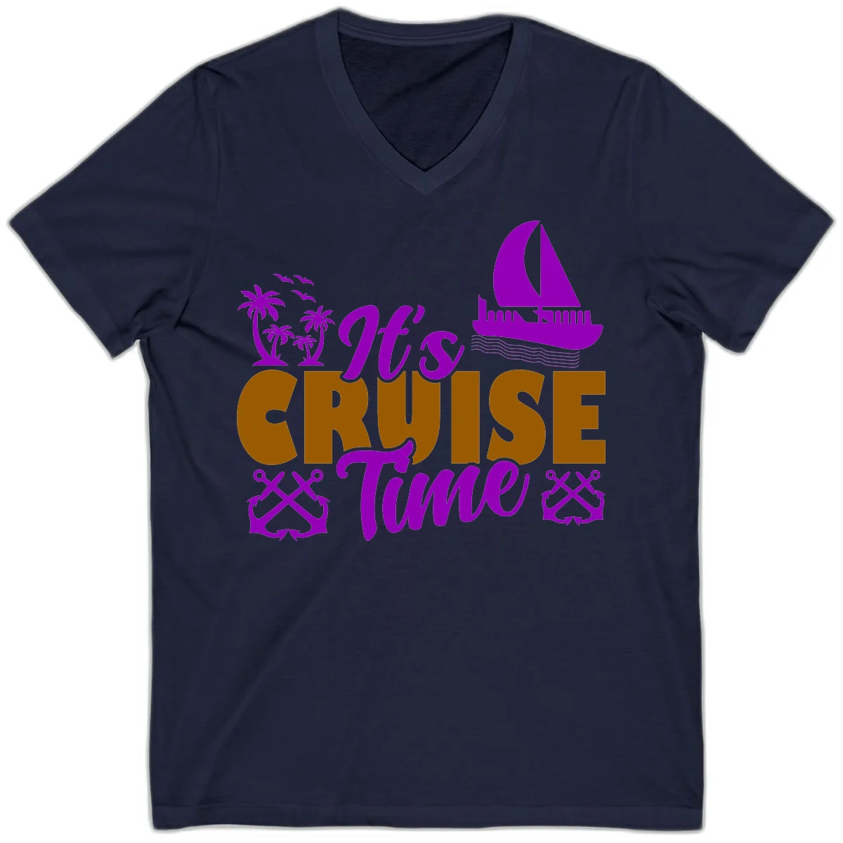 It's Cruise Time Nautical Vibes V-Neck in Navy