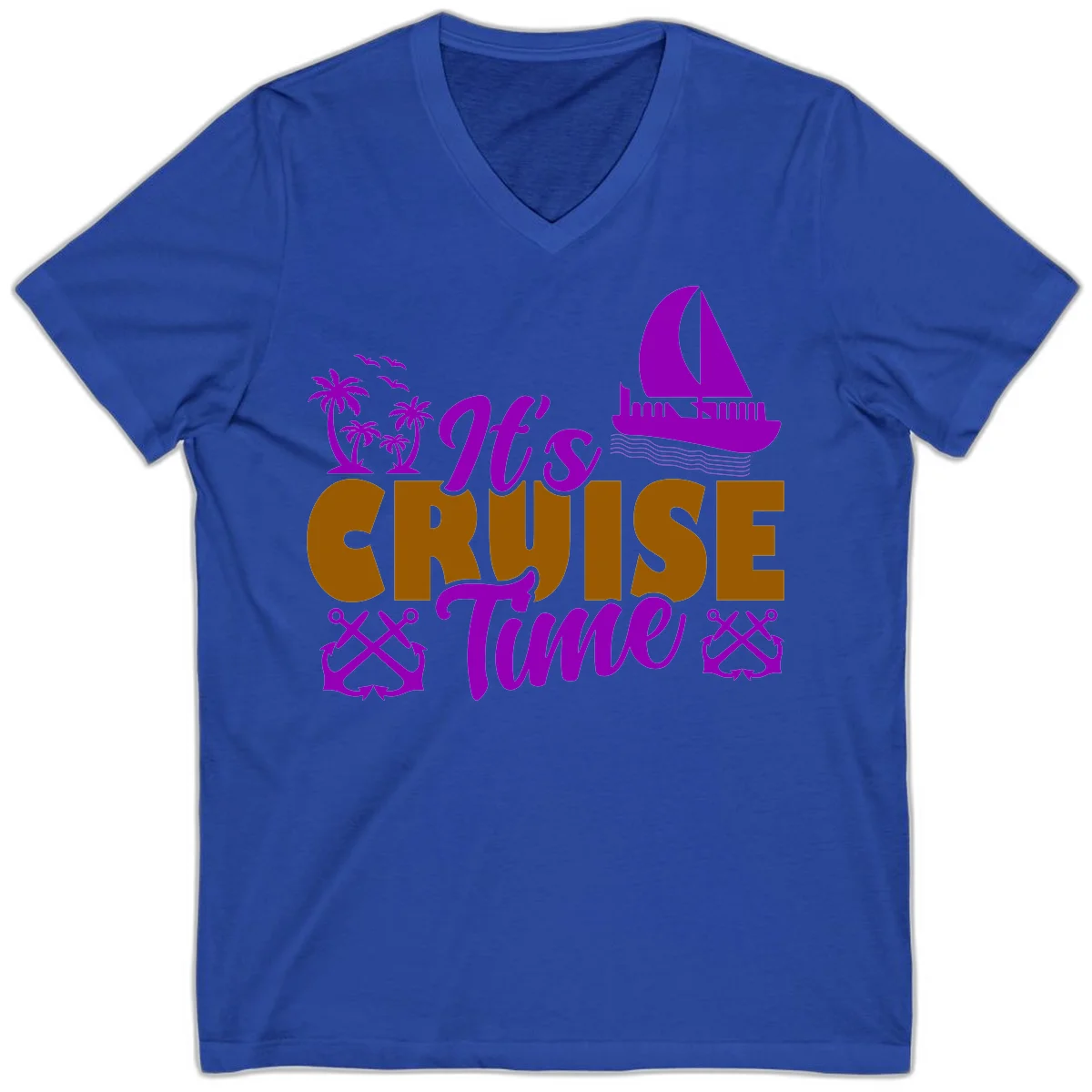It's Cruise Time Nautical Vibes V-Neck in True Royal