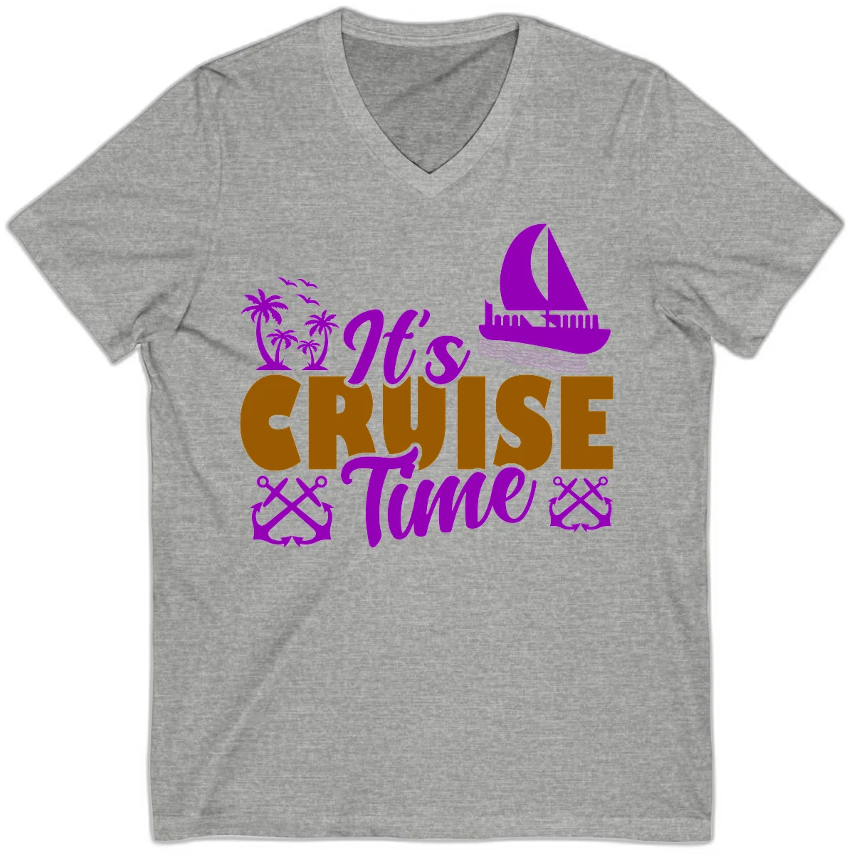 It's Cruise Time Nautical Vibes V-Neck in Athletic Heather