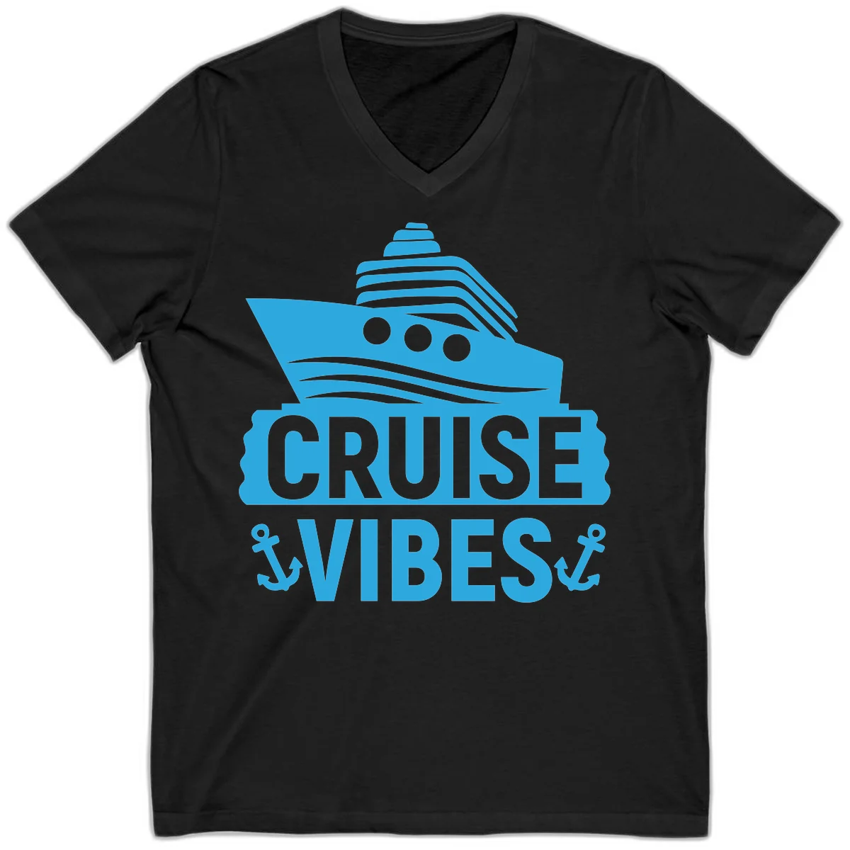 Cruise & Vibes V-Neck T-Shirt in Black