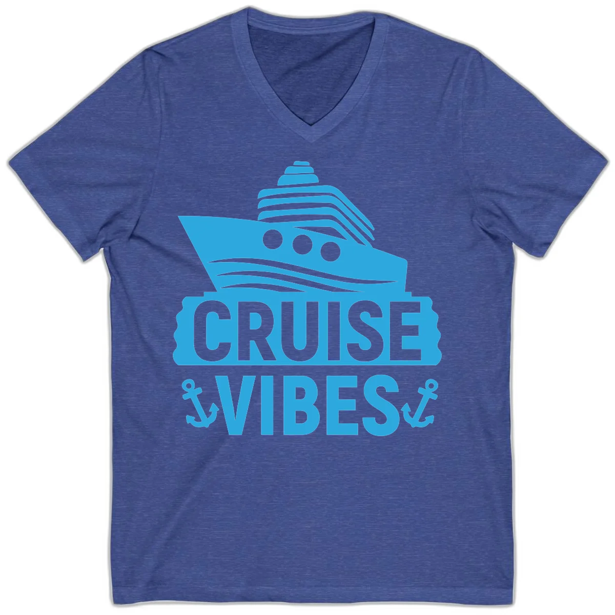 Cruise & Vibes V-Neck T-Shirt in Heather True Royal