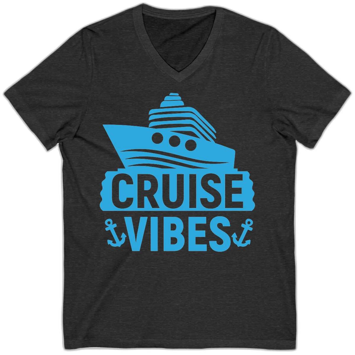 Cruise & Vibes V-Neck T-Shirt in Dark Grey Heather