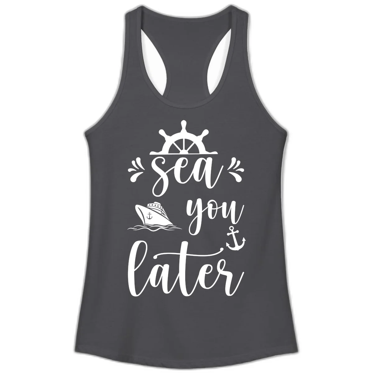 Sea You On The Sails Ladies Tank Top in Solid Dark Gray