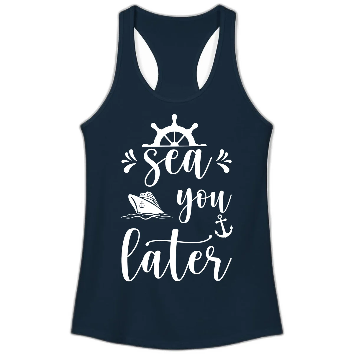 Sea You On The Sails Ladies Tank Top in Solid Midnight Navy