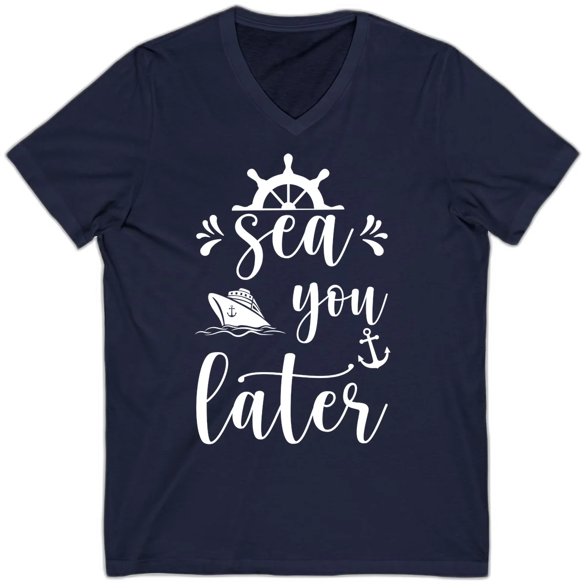 Sea You On The Sails V-Neck T-Shirt in Navy