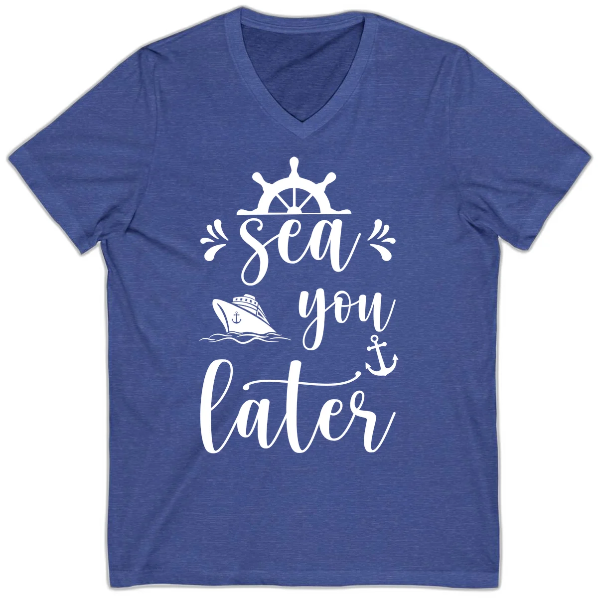Sea You On The Sails V-Neck T-Shirt in Heather True Royal