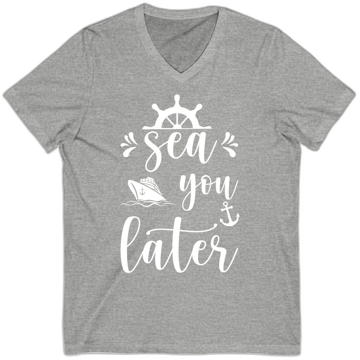 Sea You On The Sails V-Neck T-Shirt in Athletic Heather