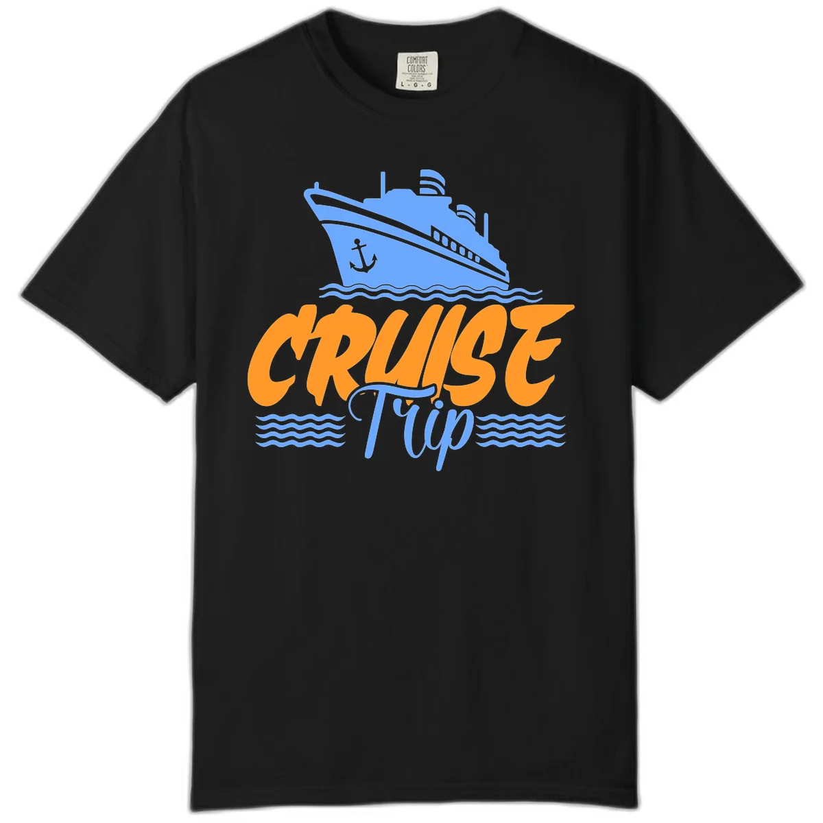 Cruise Trip Ship Anchor Waves Comfort Color in Black