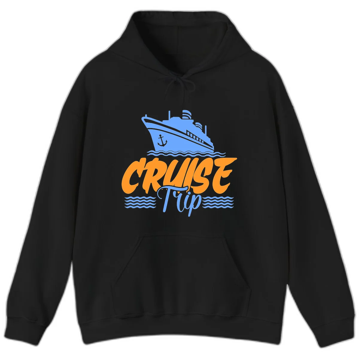 Cruise Trip Ship Anchor Waves Hoodie in Black