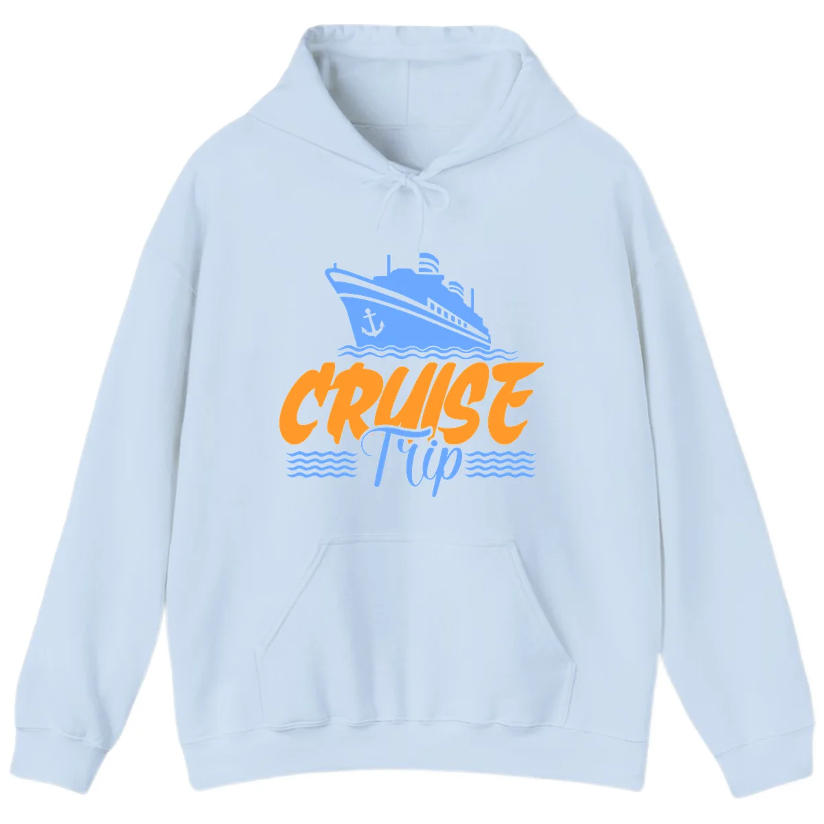 Cruise Trip Ship Anchor Waves Hoodie in Light Blue