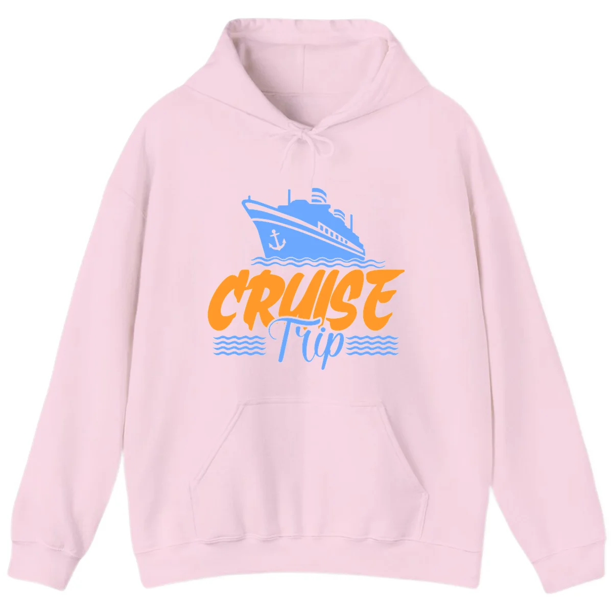Cruise Trip Ship Anchor Waves Hoodie in Light Pink