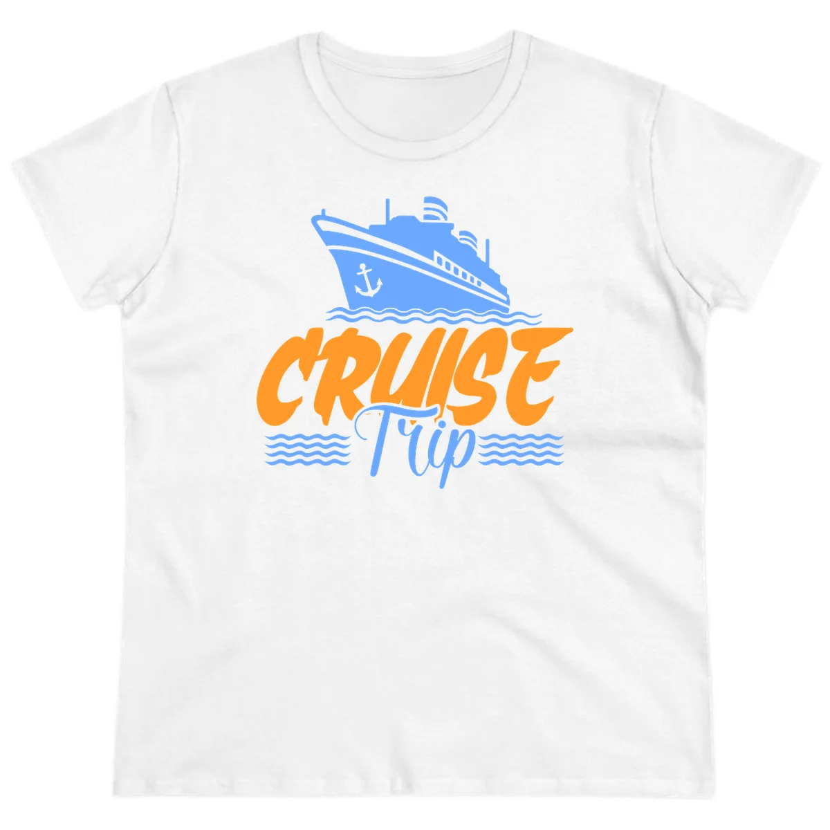 Cruise Trip Ship Anchor Waves Ladies Tee in White