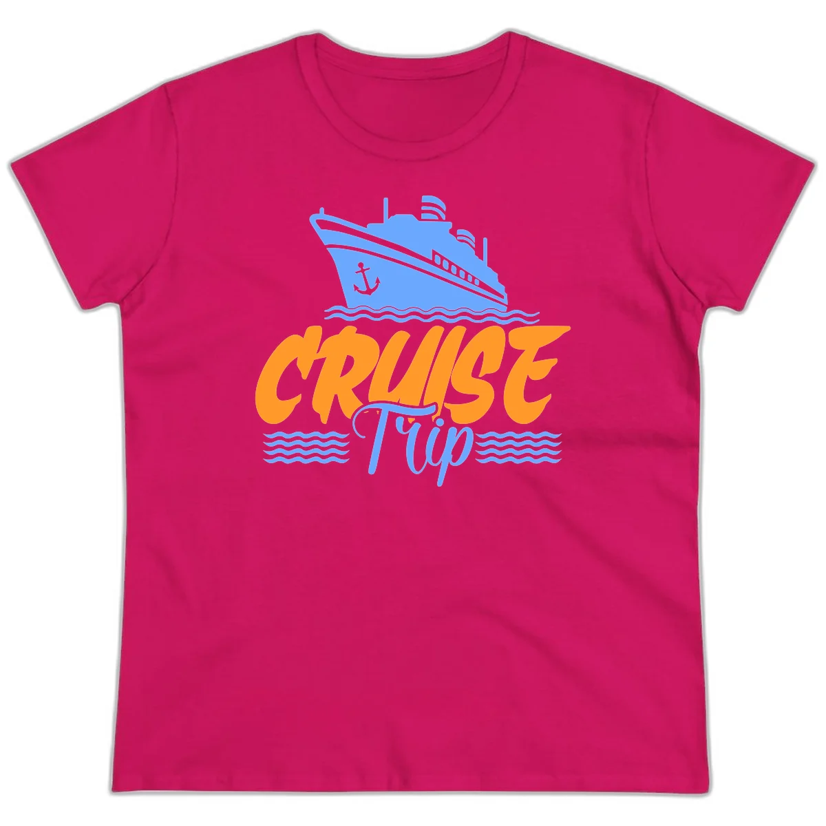 Cruise Trip Ship Anchor Waves Ladies Tee in Heliconia