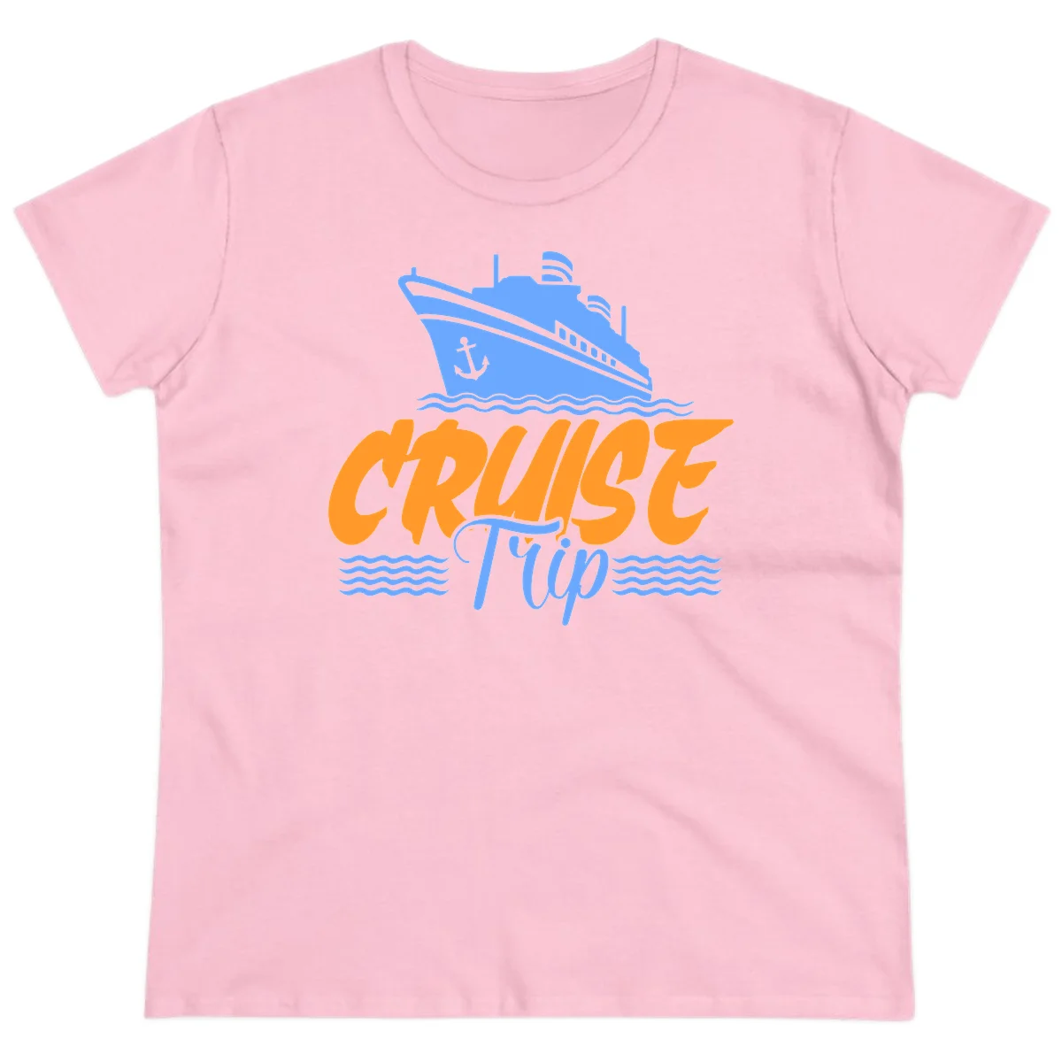 Cruise Trip Ship Anchor Waves Ladies Tee in Light Pink