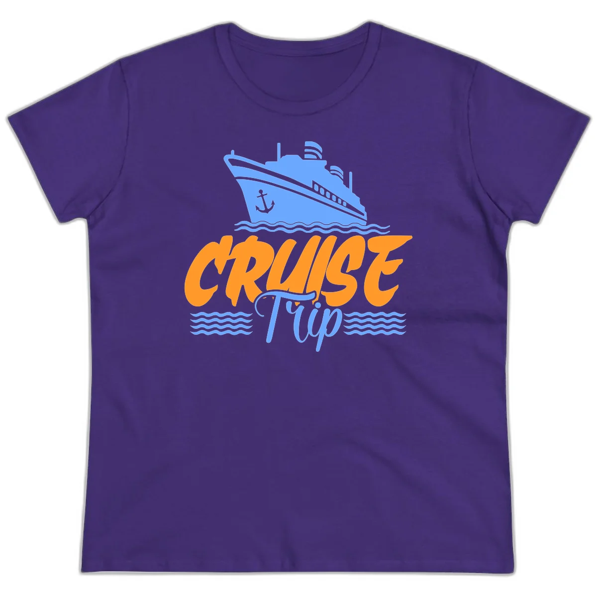 Cruise Trip Ship Anchor Waves Ladies Tee in Purple