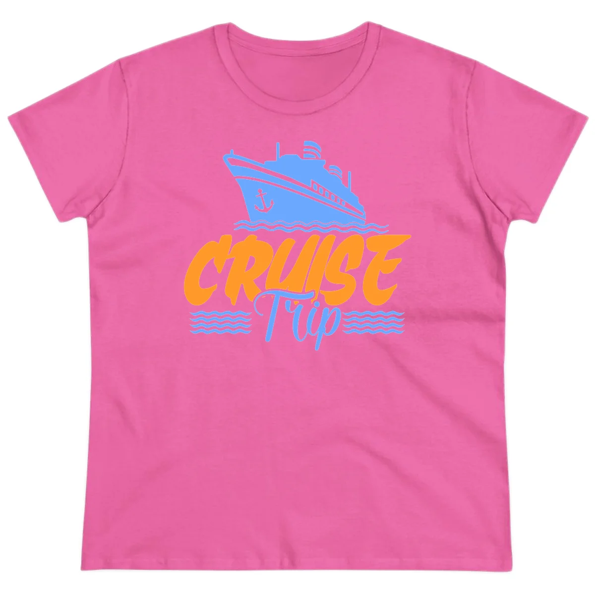 Cruise Trip Ship Anchor Waves Ladies Tee in Azalea