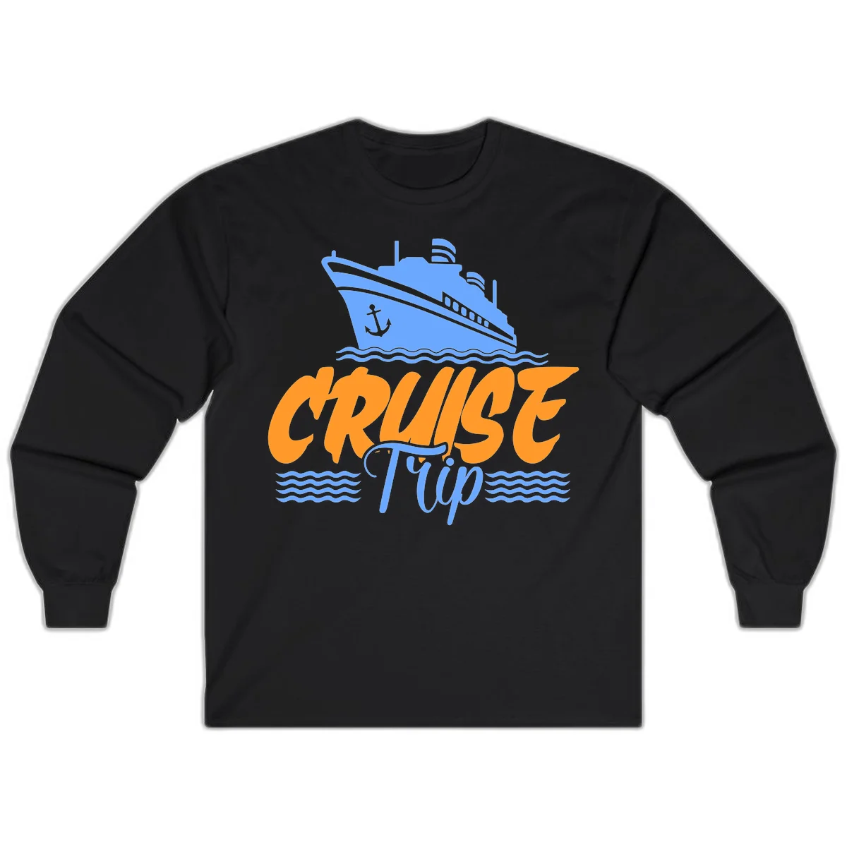 Cruise Trip Ship Anchor Waves Long Sleeve in Black
