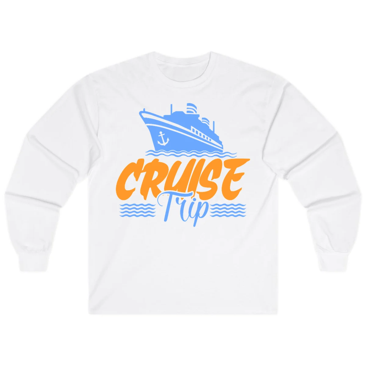 Cruise Trip Ship Anchor Waves Long Sleeve in White