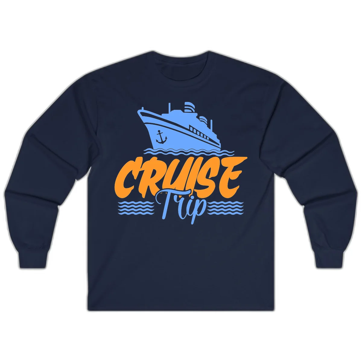 Cruise Trip Ship Anchor Waves Long Sleeve in Navy