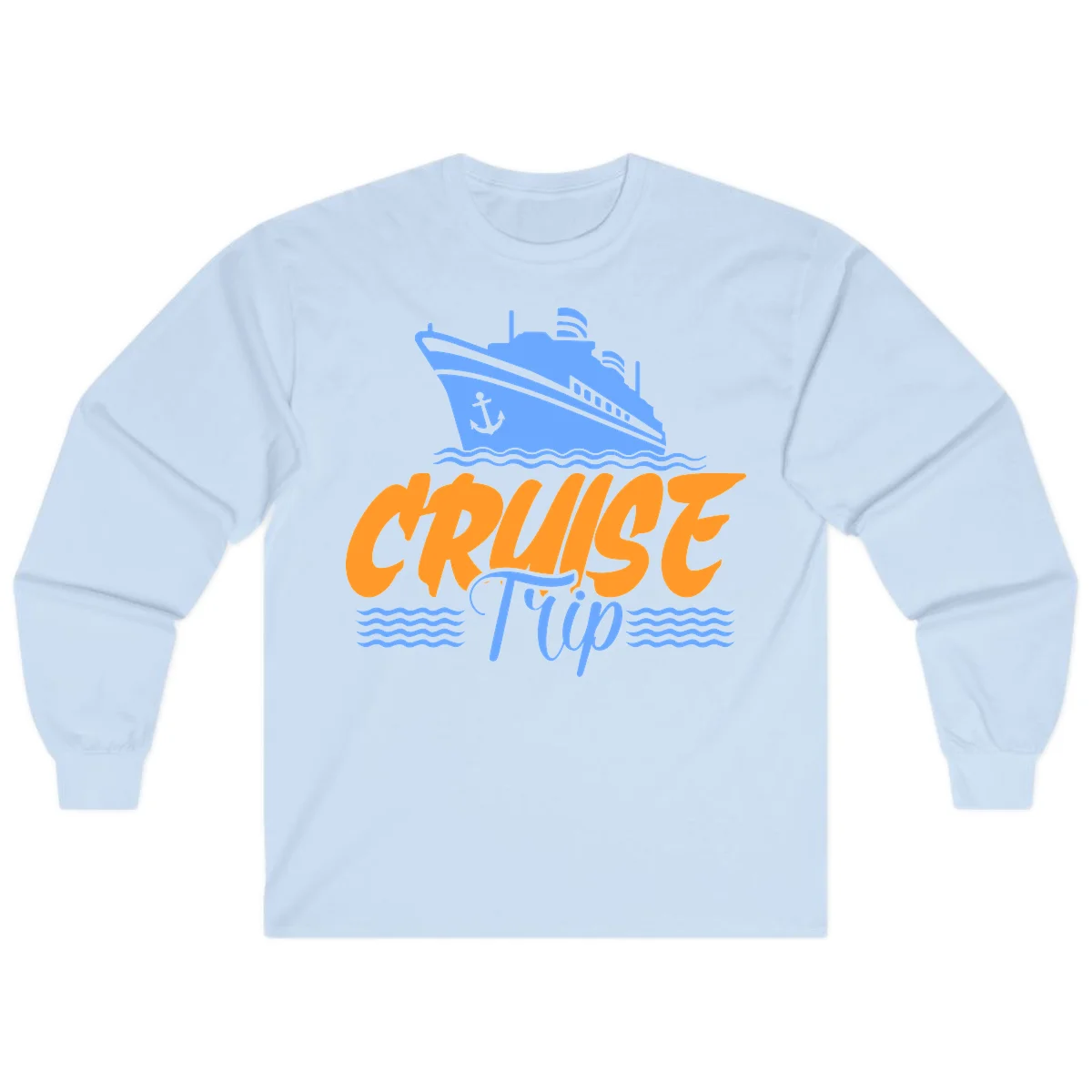 Cruise Trip Ship Anchor Waves Long Sleeve in Light Blue