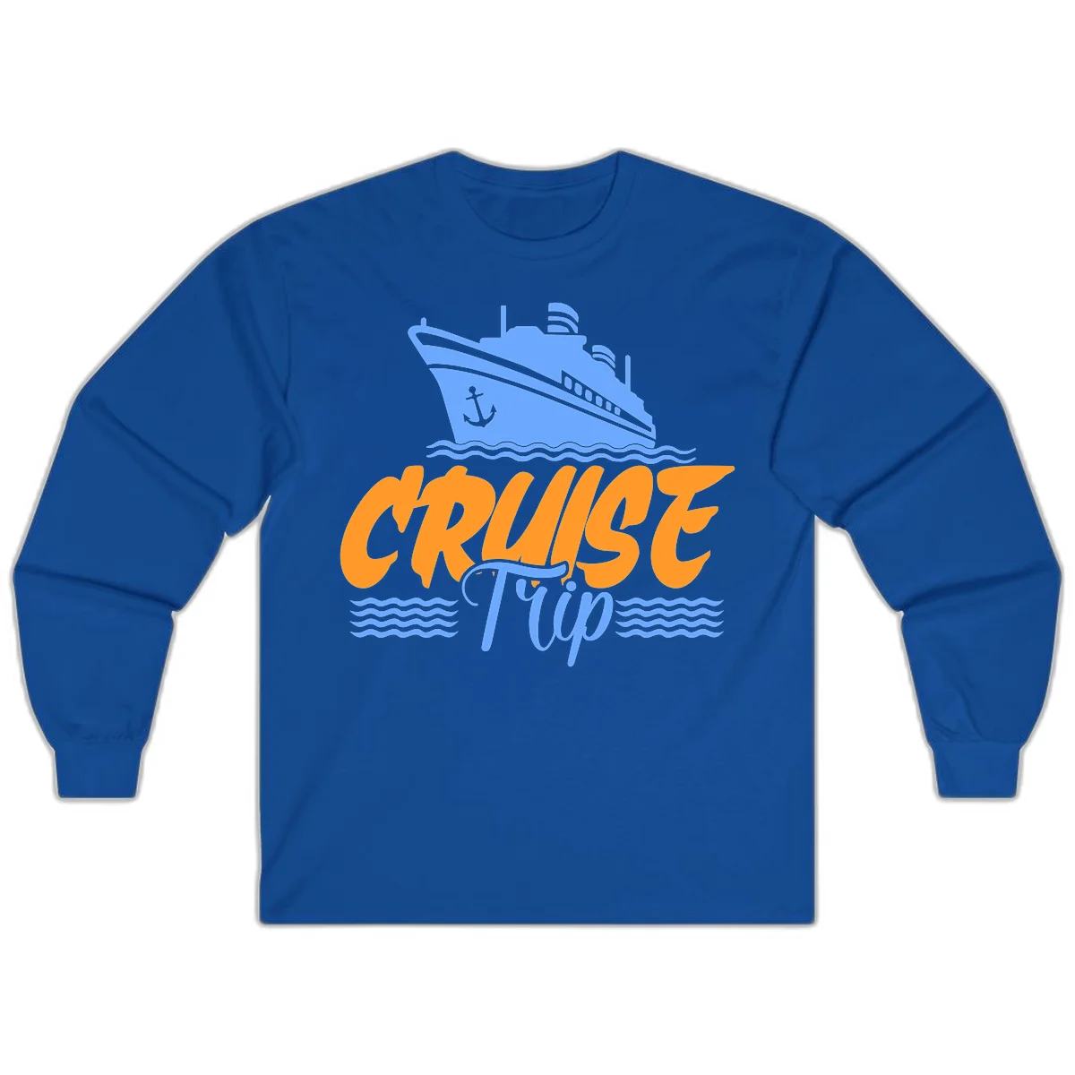 Cruise Trip Ship Anchor Waves Long Sleeve in Royal