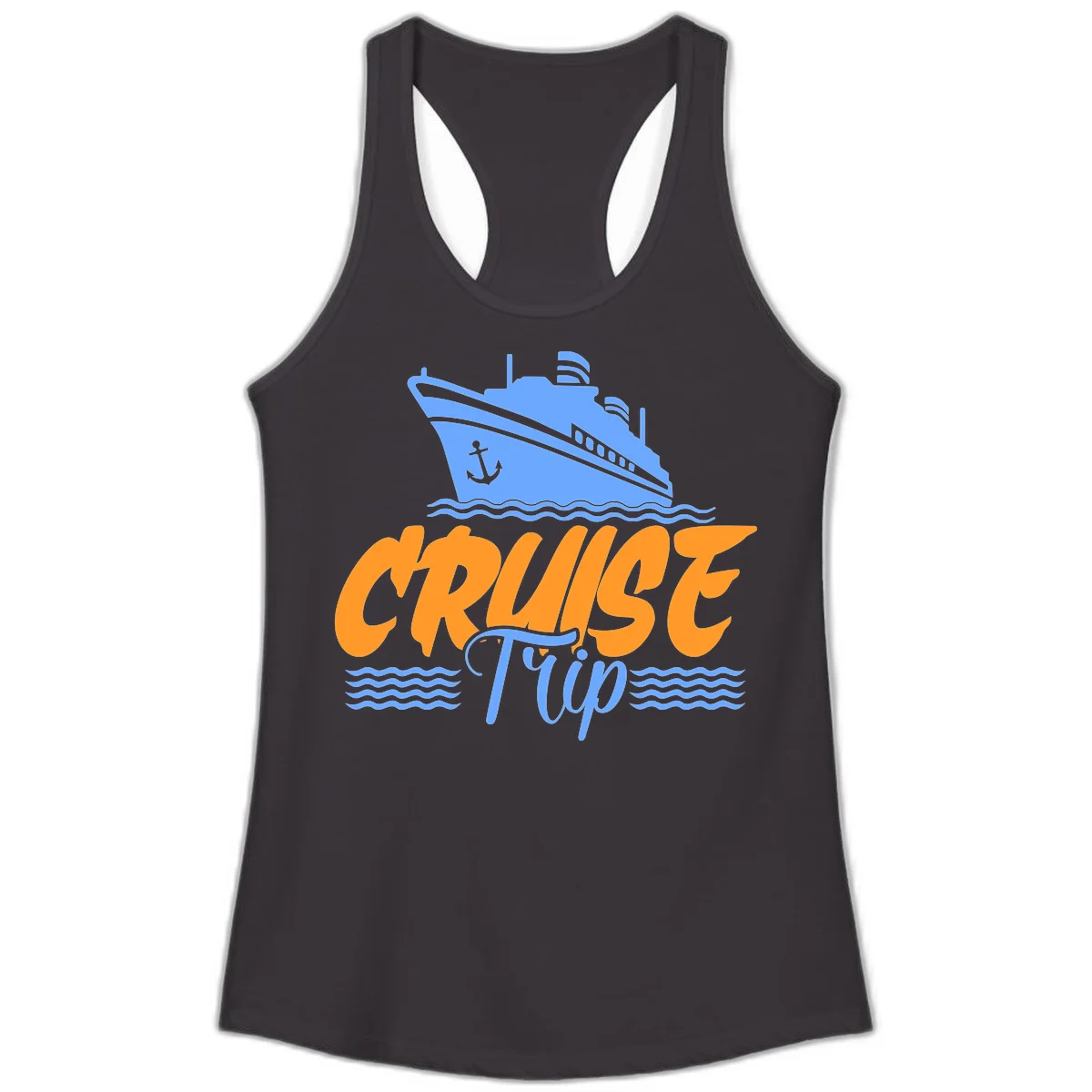 Cruise Trip Ship Anchor Waves Ladies Tank in Black