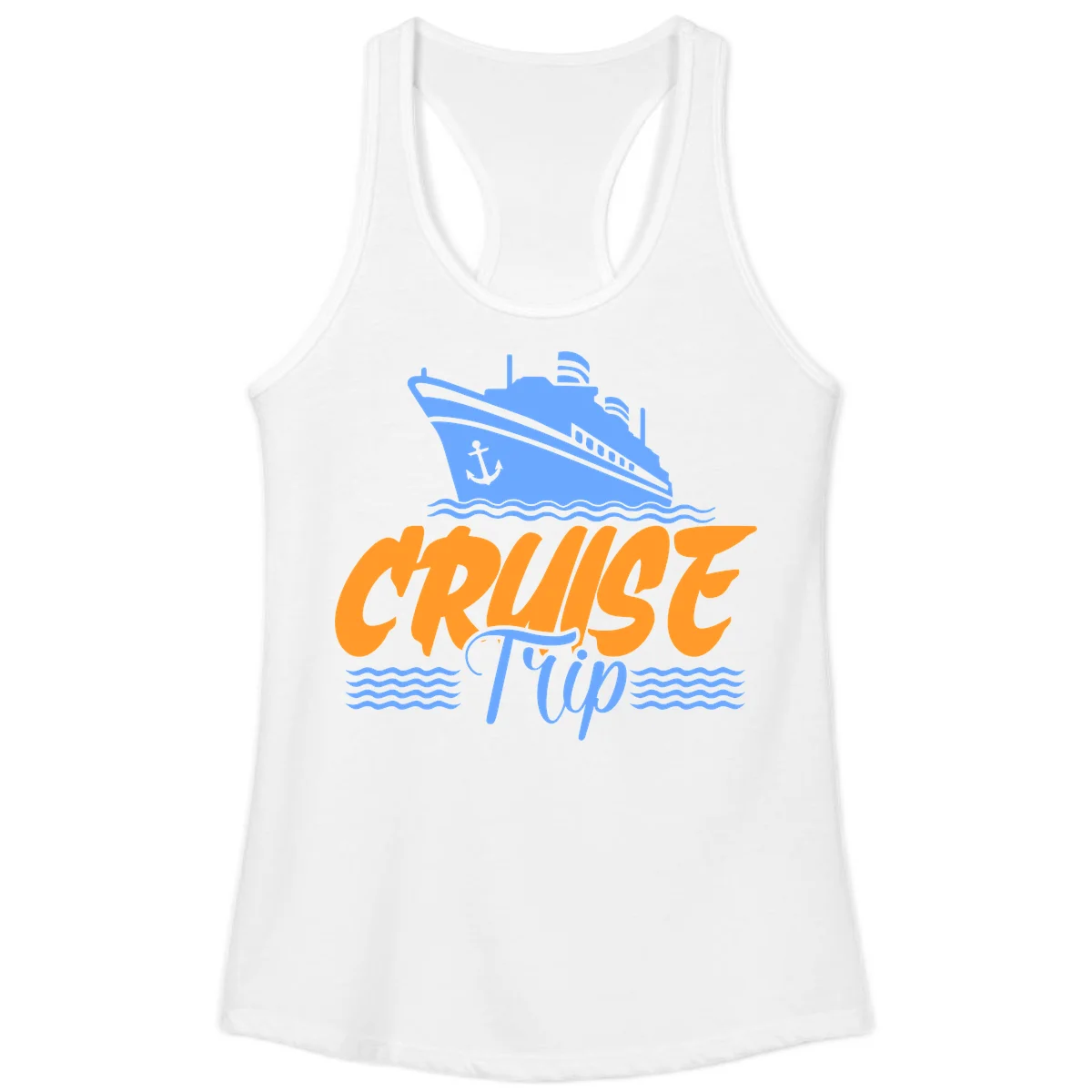 Cruise Trip Ship Anchor Waves Ladies Tank in White