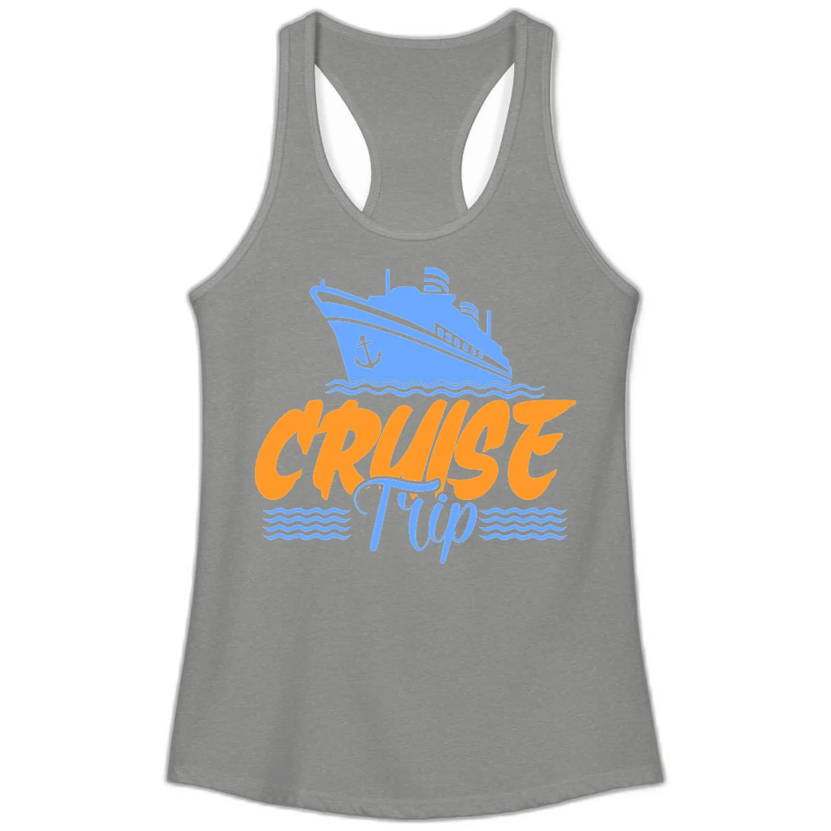 Cruise Trip Ship Anchor Waves Ladies Tank in Heather Grey