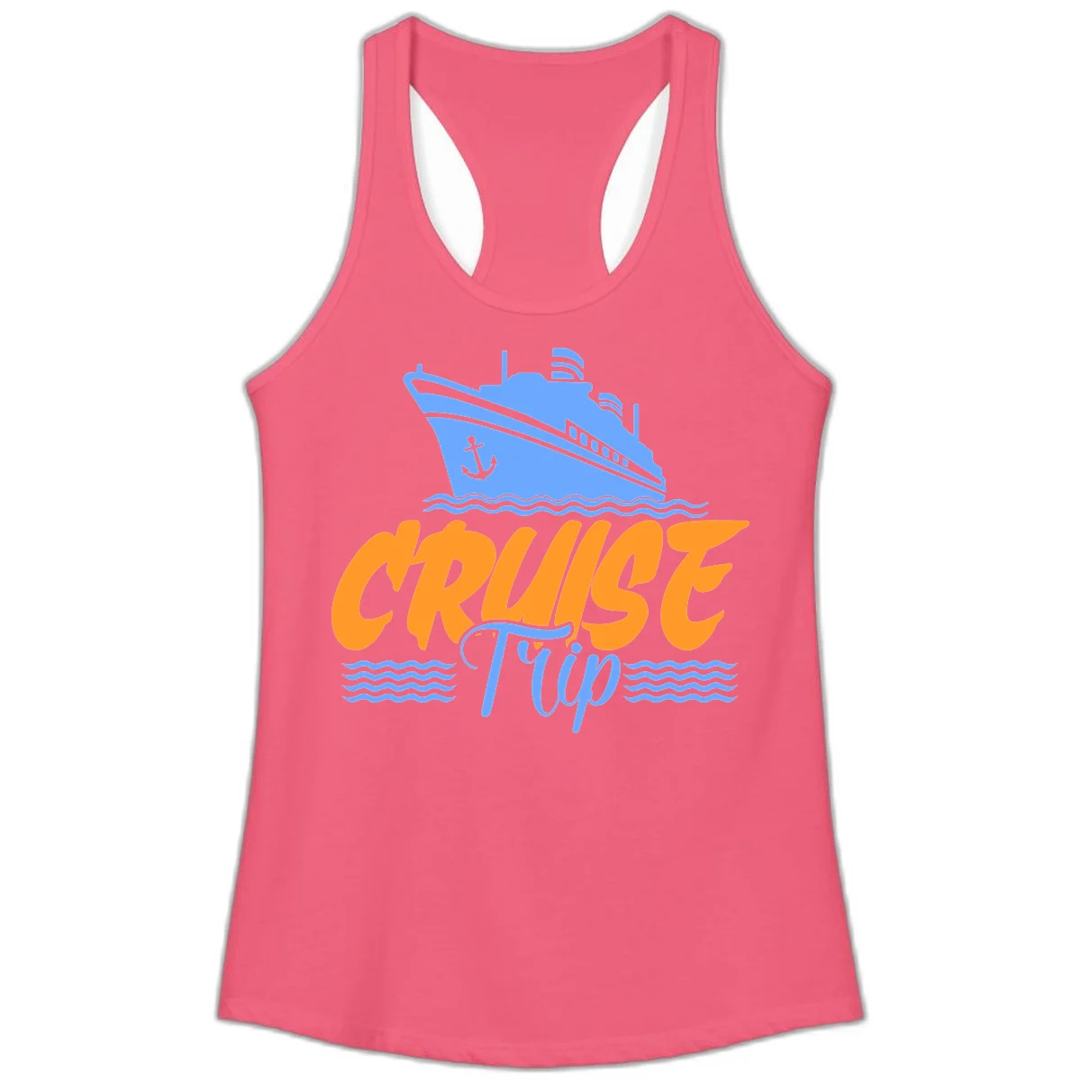 Cruise Trip Ship Anchor Waves Ladies Tank in Hot Pink