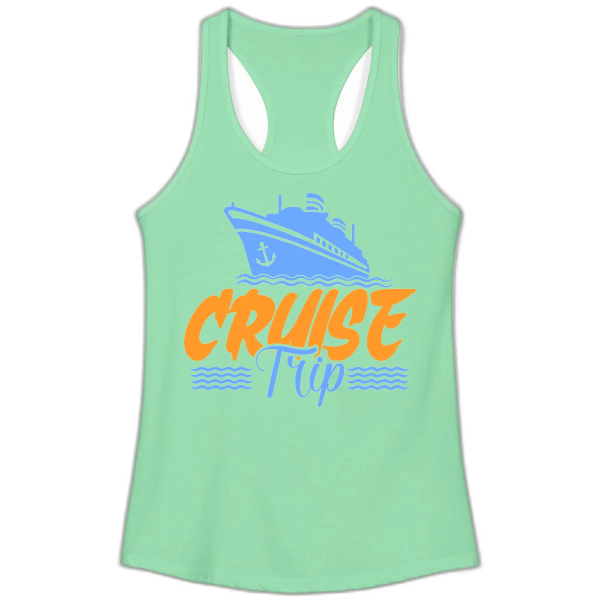Cruise Trip Ship Anchor Waves Ladies Tank in Solid Mint