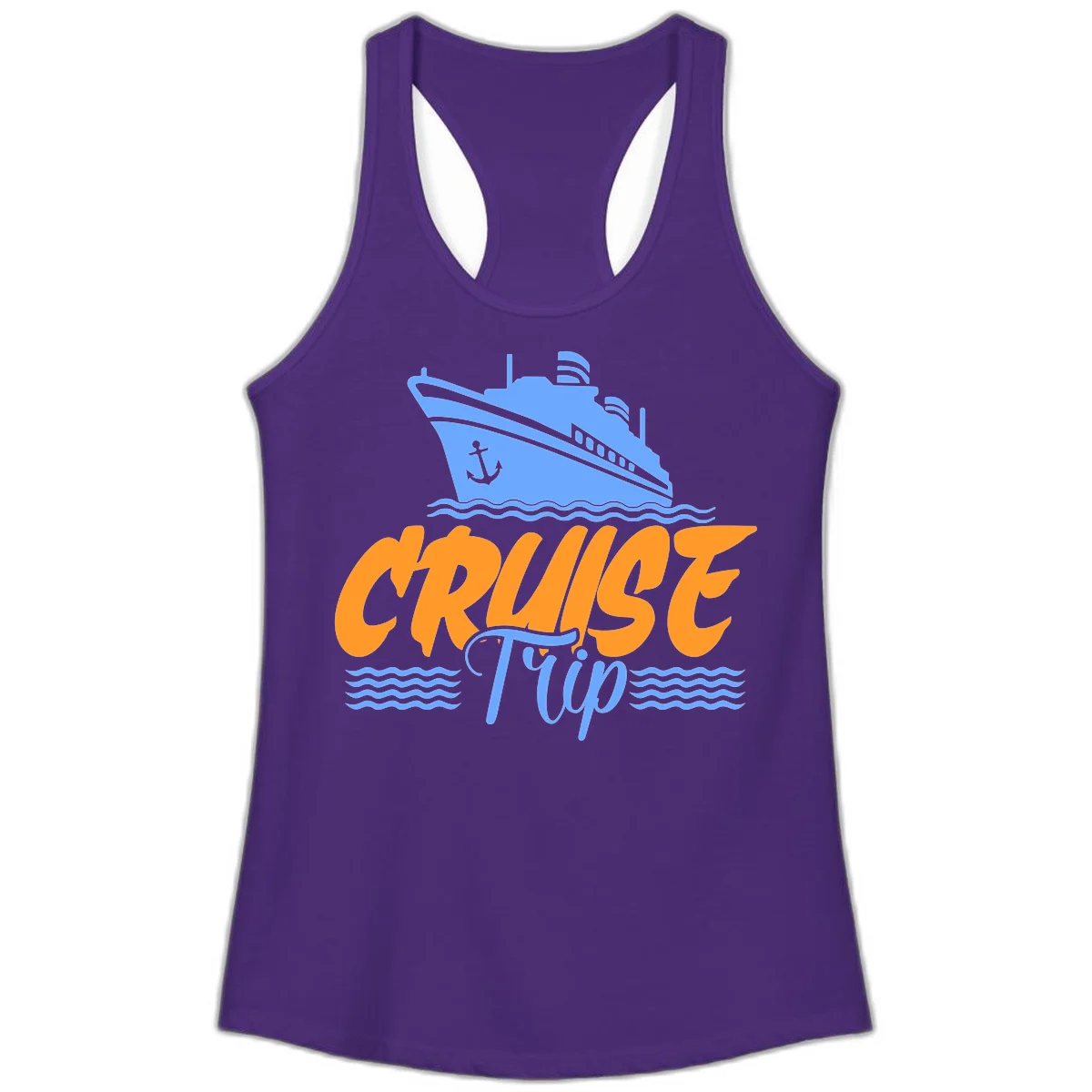Cruise Trip Ship Anchor Waves Ladies Tank in Solid Purple Rush