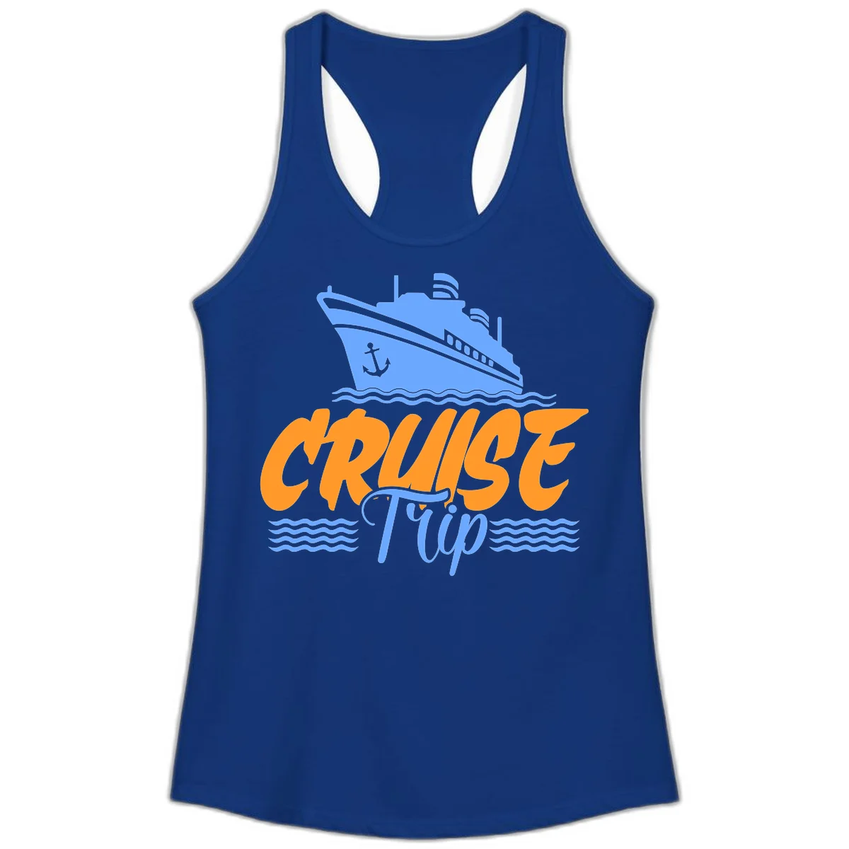 Cruise Trip Ship Anchor Waves Ladies Tank in Solid Royal