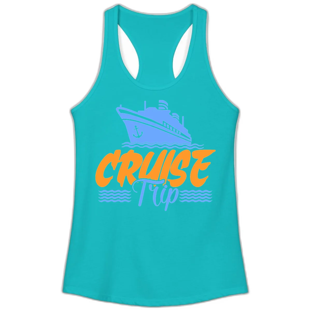 Cruise Trip Ship Anchor Waves Ladies Tank in Tahiti Blue