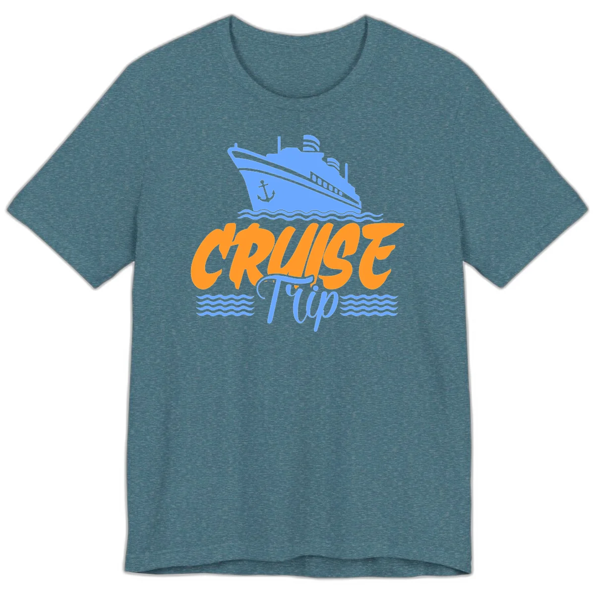 Cruise Trip Ship Anchor Waves Premium T-Shirt in Heather Deep Teal