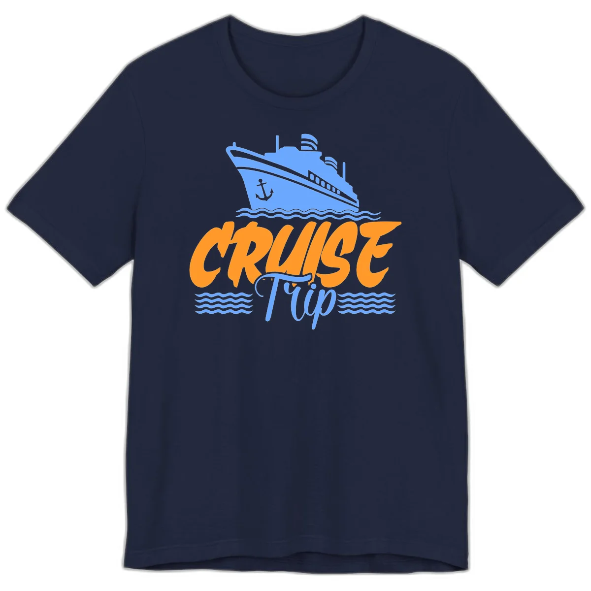 Cruise Trip Ship Anchor Waves Premium T-Shirt in Navy