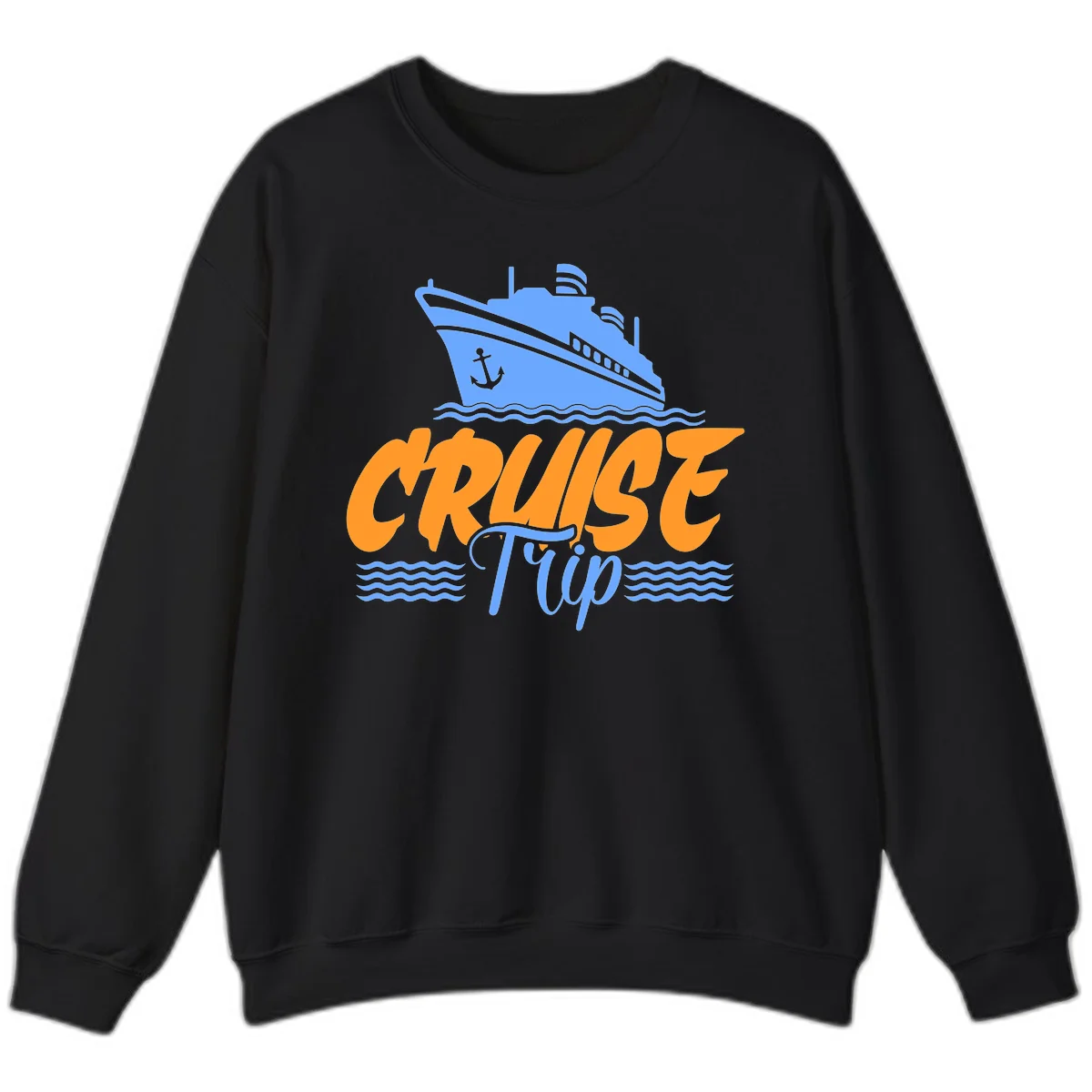 Cruise Trip Ship Anchor Waves Sweatshirt in Black