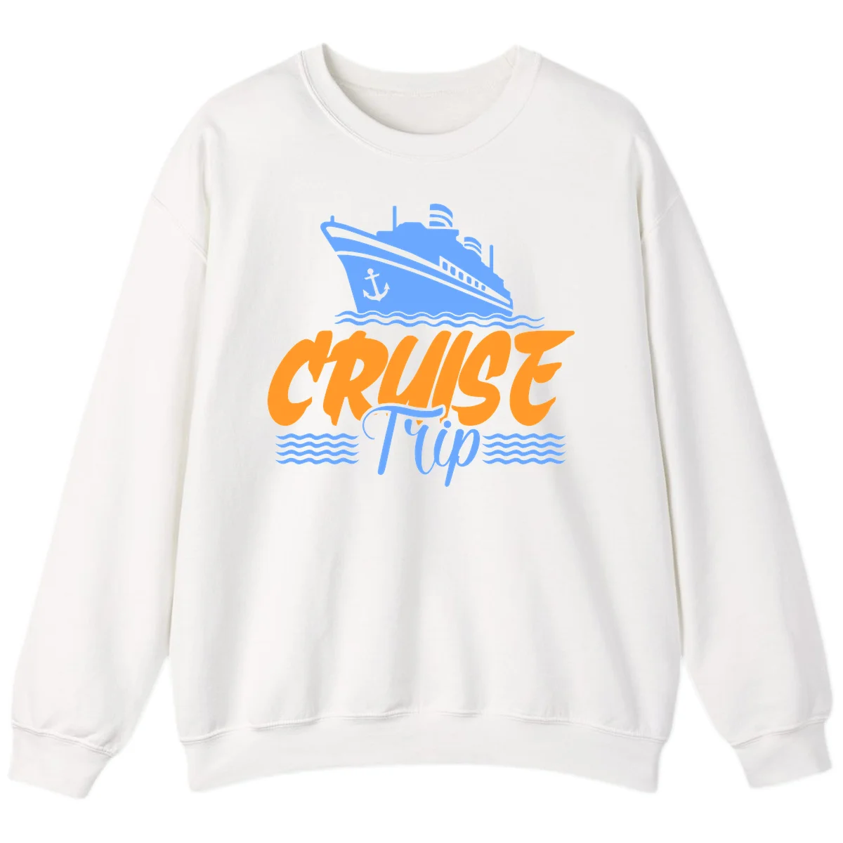 Cruise Trip Ship Anchor Waves Sweatshirt in White