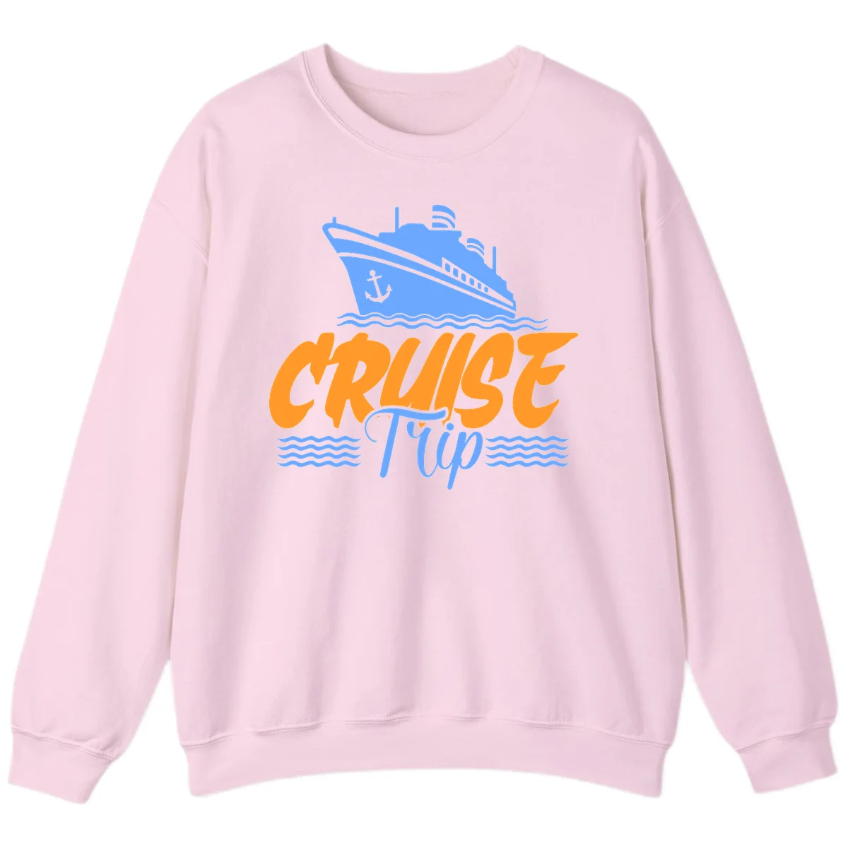 Cruise Trip Ship Anchor Waves Sweatshirt in Light Pink