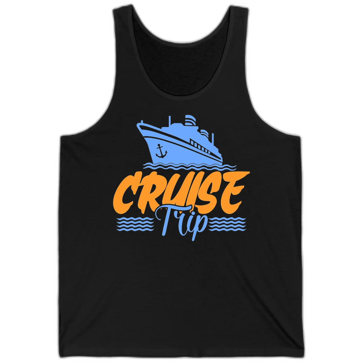 Cruise Trip Ship Anchor Waves Tank in Black