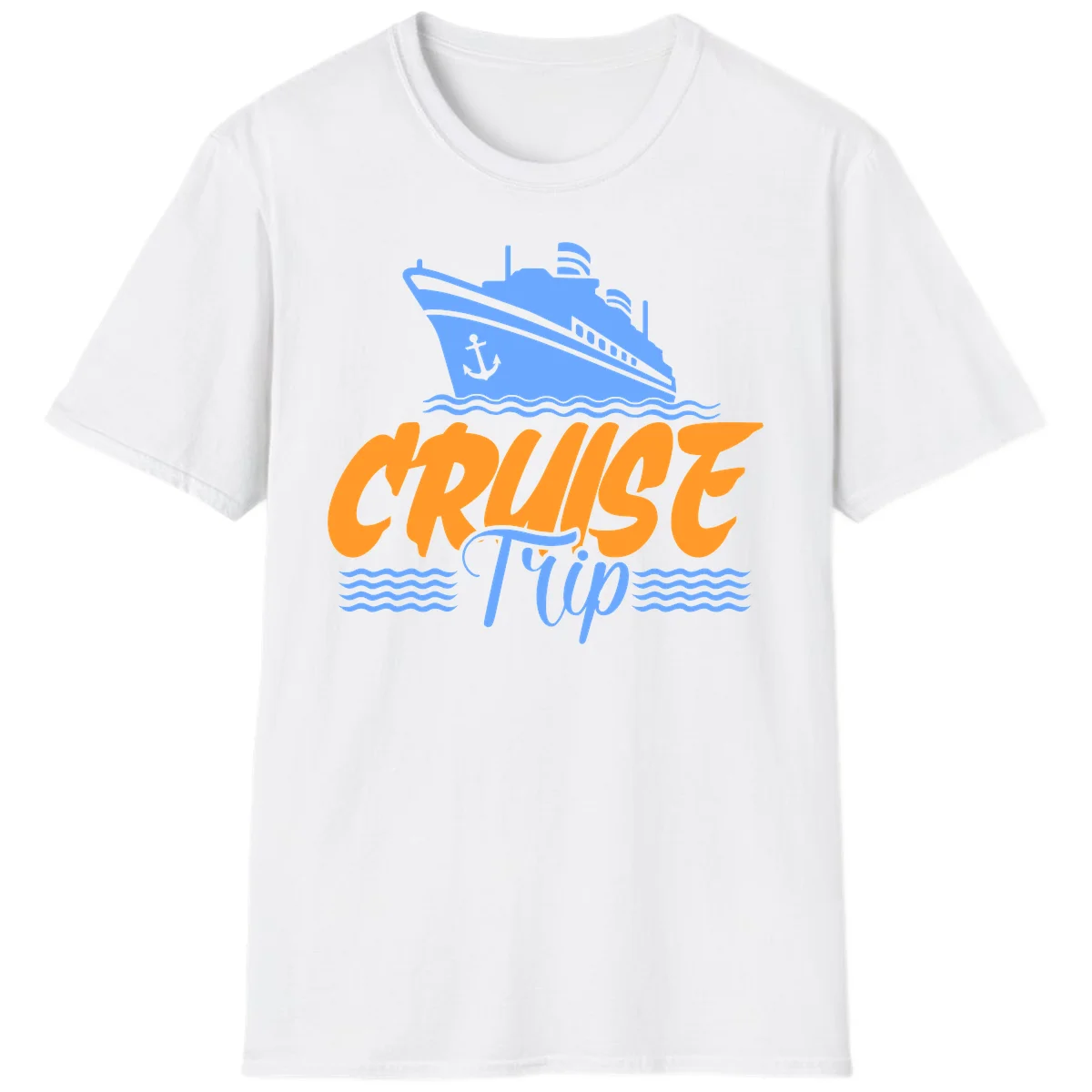 Cruise Trip Ship Anchor Waves T-Shirt in White