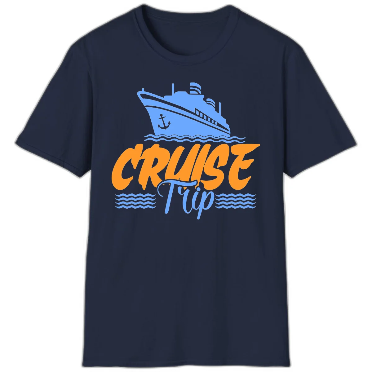 Cruise Trip Ship Anchor Waves T-Shirt in Navy
