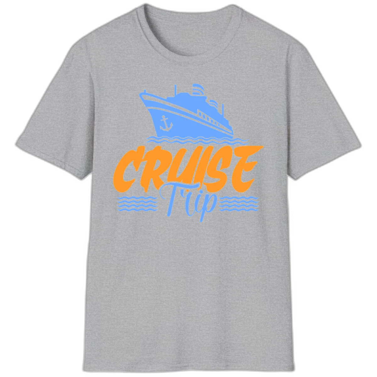 Cruise Trip Ship Anchor Waves T-Shirt in Sport Grey