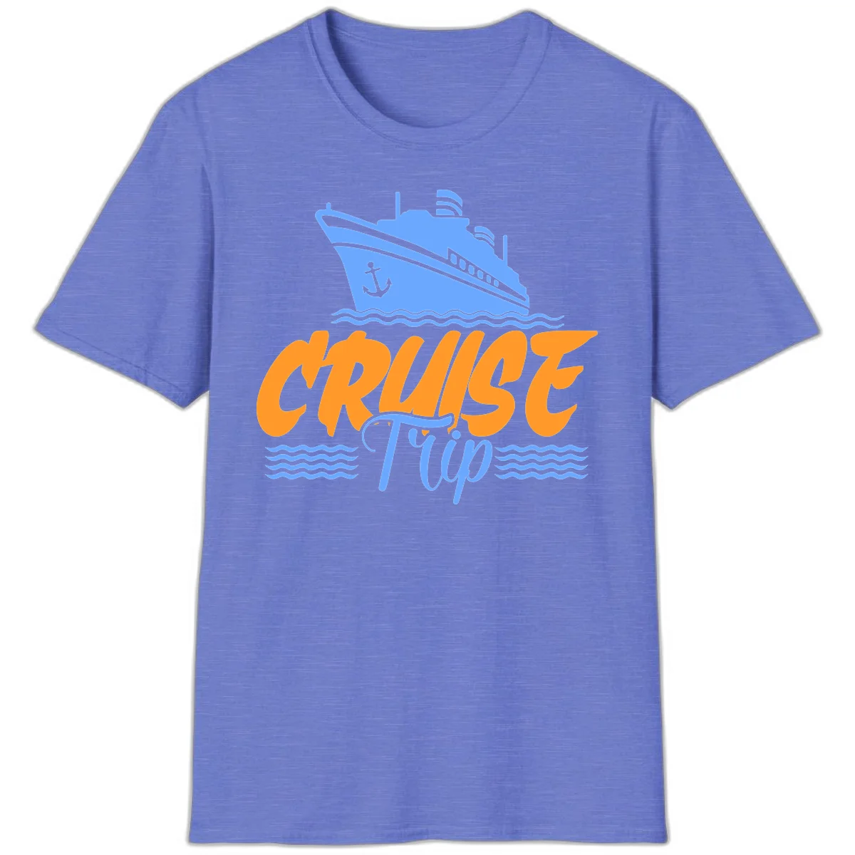 Cruise Trip Ship Anchor Waves T-Shirt in Heather Royal