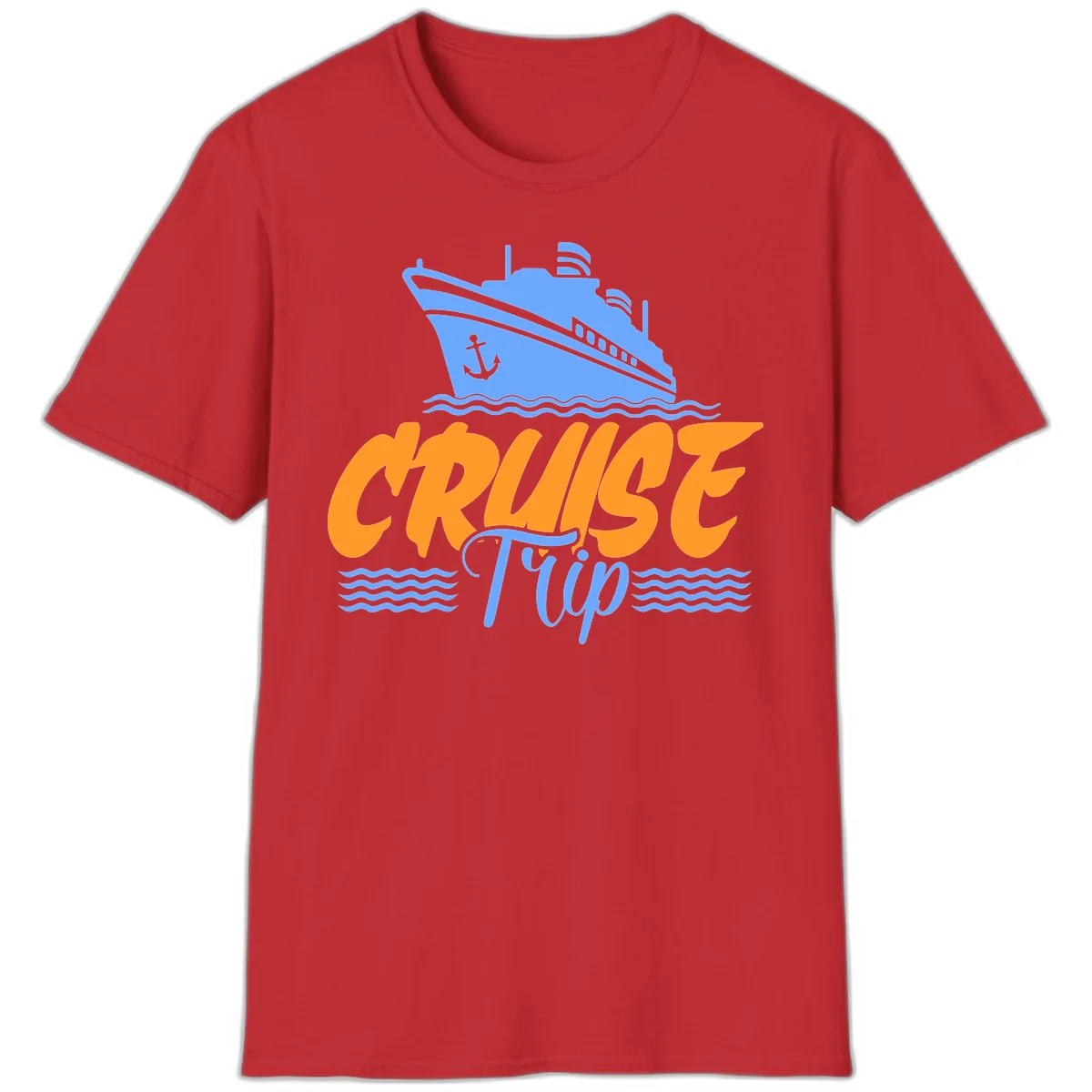 Cruise Trip Ship Anchor Waves T-Shirt in Red