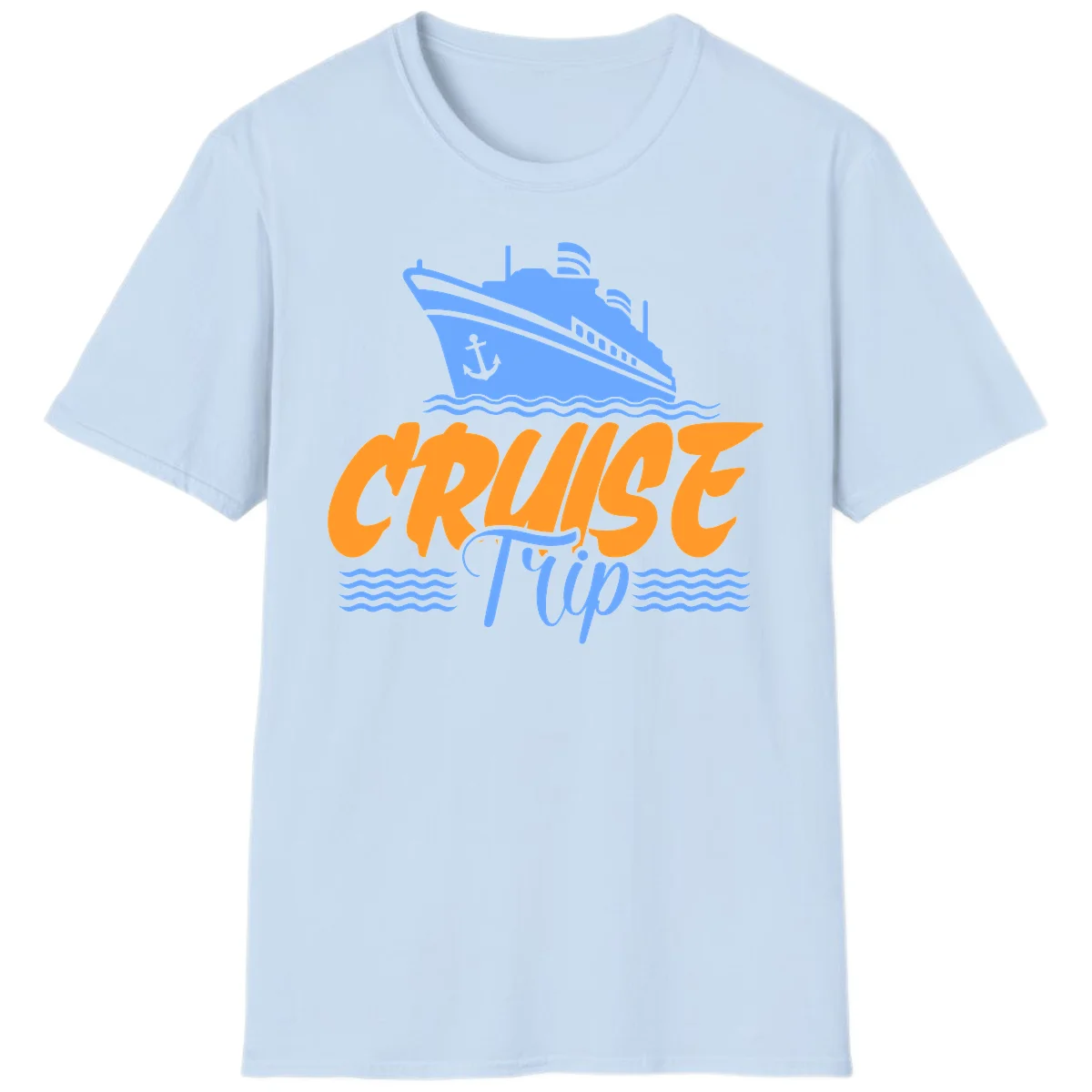 Cruise Trip Ship Anchor Waves T-Shirt in Light Blue