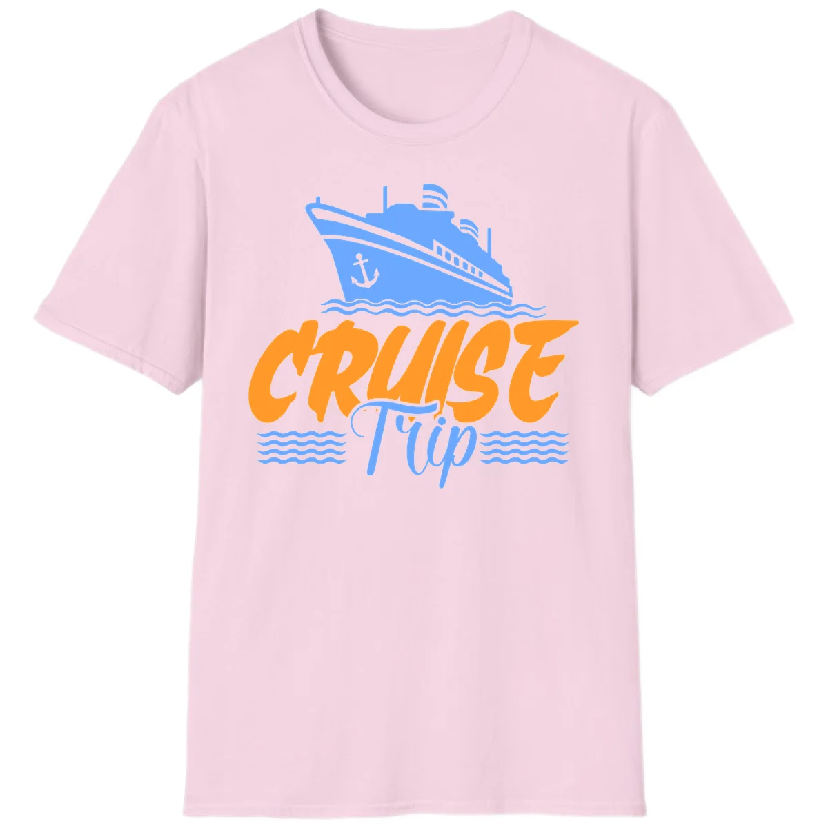 Cruise Trip Ship Anchor Waves T-Shirt in Light Pink