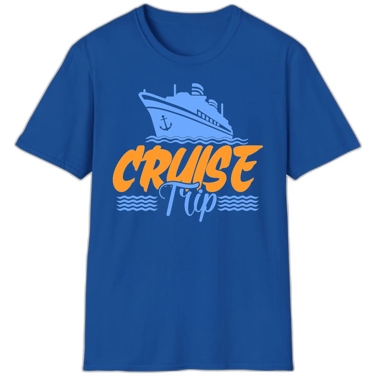 Cruise Trip Ship Anchor Waves T-Shirt in Royal