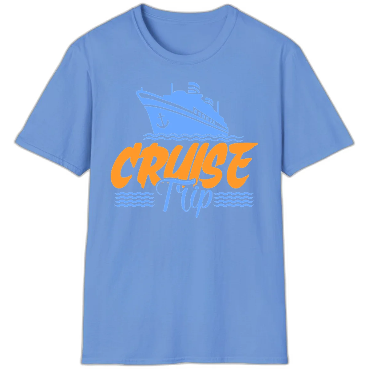 Cruise Trip Ship Anchor Waves T-Shirt in Carolina Blue